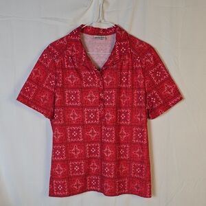 Vintage Red And Blue Patterned Casual Polo Shirt